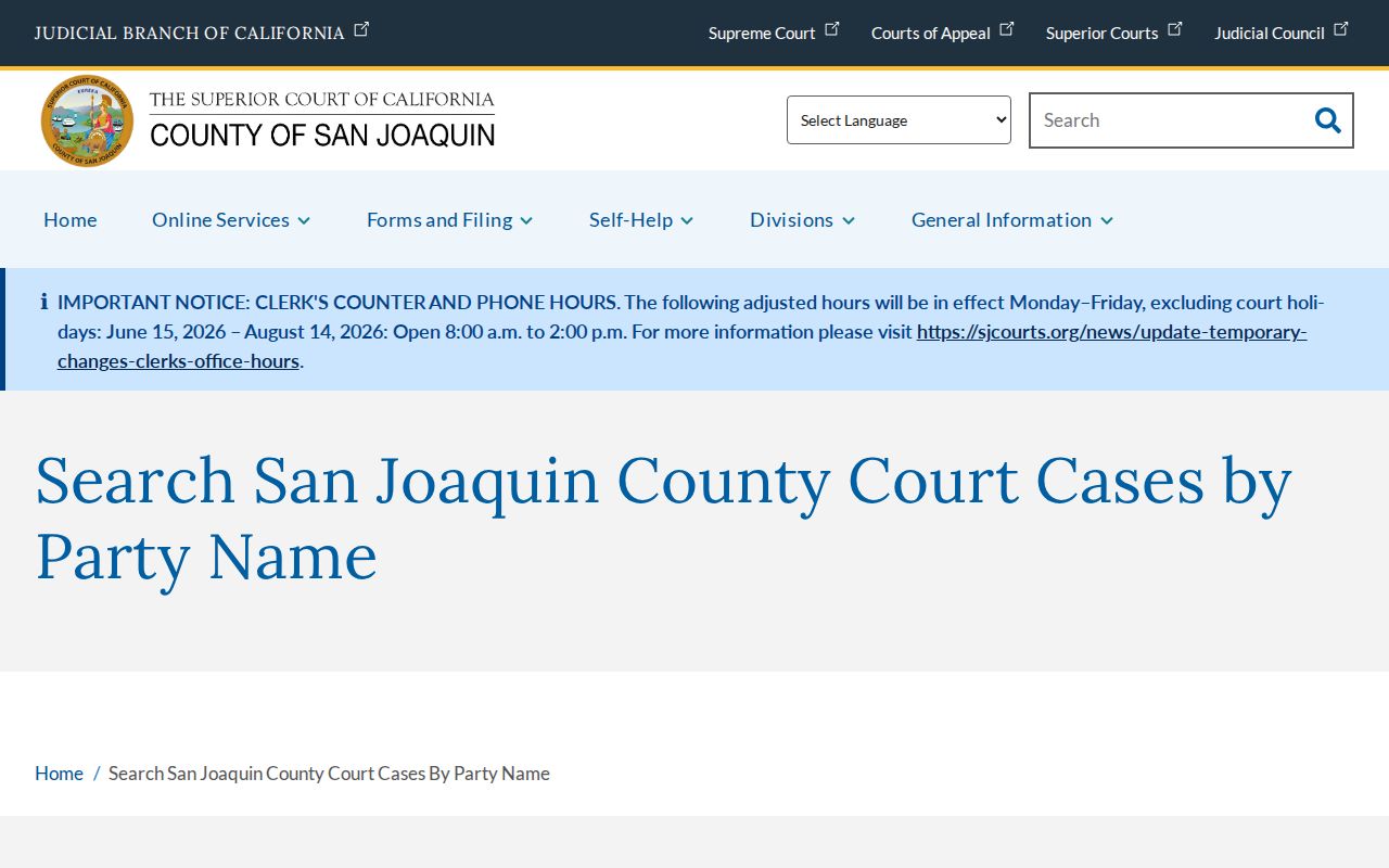 Stockton people search with San Joaquin court party fields