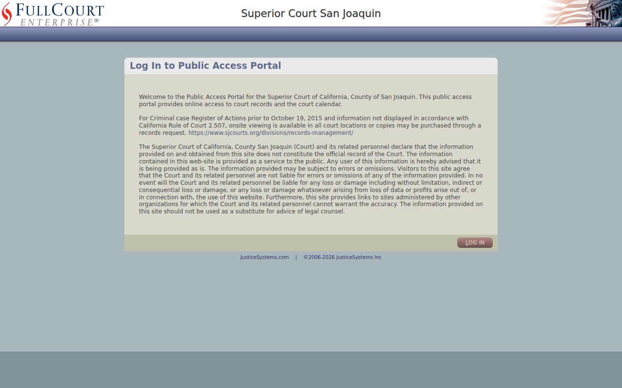 Stockton people search in Superior Court public access portal